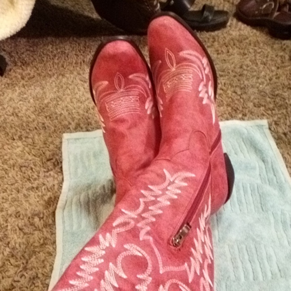 Red Cowboy Boots, Faux leather, worn once